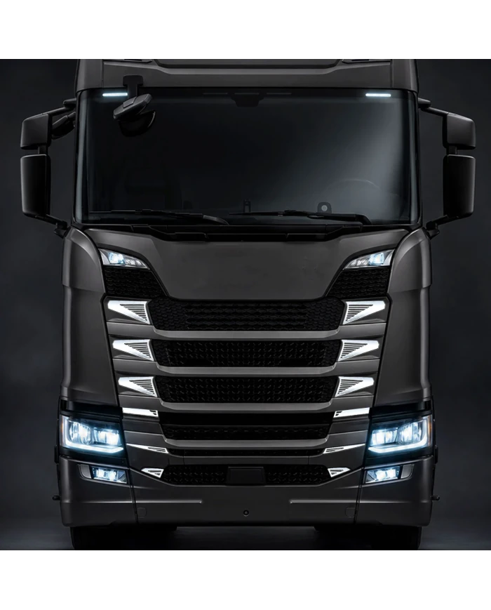 Cromature Laterali Mascherina 12 pezzi Scania S / R New Generation montate su camion frontale
